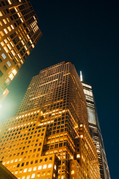 Modern business buildings at night