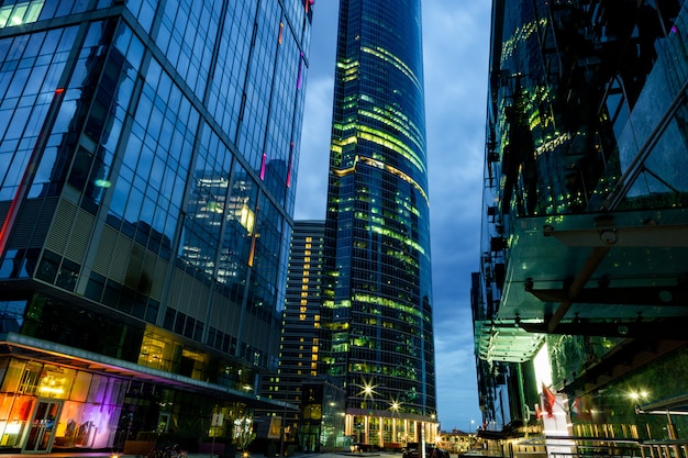 Modern business center in the night lights