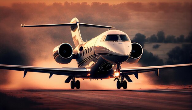 Modern business jet ready for take off