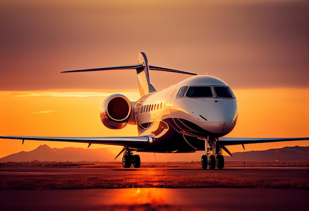 Modern business jet ready for take off