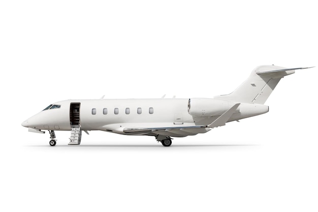 Photo modern business jet with an opened gangway door isolated on white background