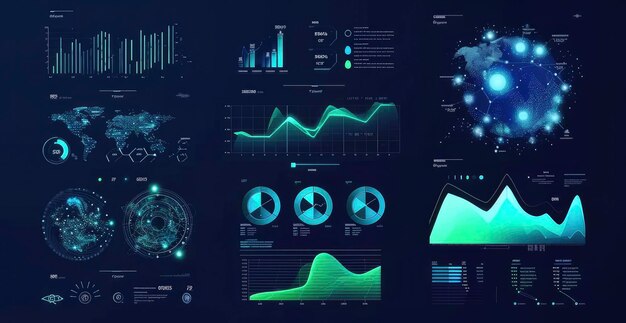 Photo modern business with statistics graphs and finance charts