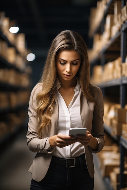 Modern business woman in the office with copy space