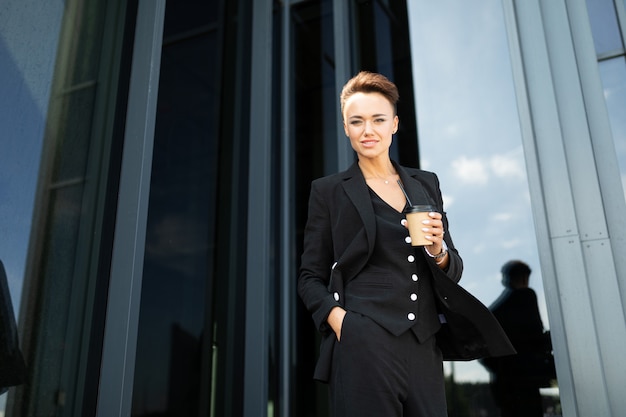 Modern business woman in the office with copy space