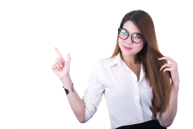 Modern business woman point target with white background