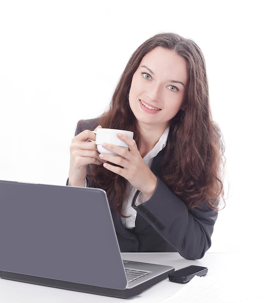 Modern business woman with Cup of coffee in the workplace