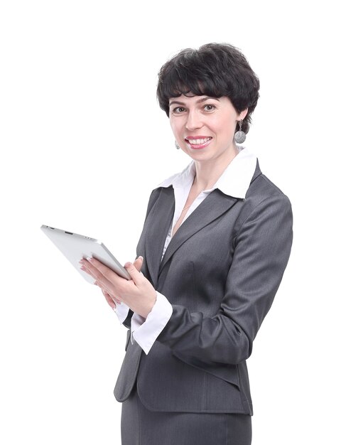 Modern business woman with digital tablet.isolated on white background