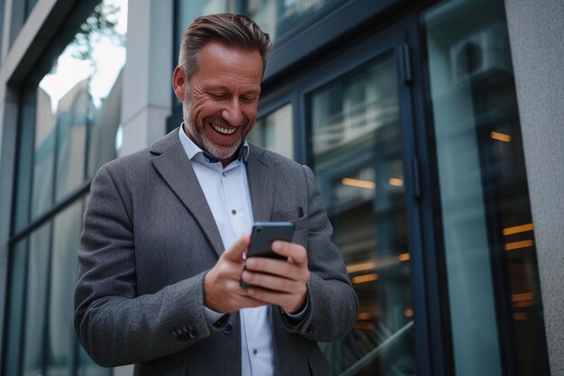 Photo modern businessman in urban environment with phone