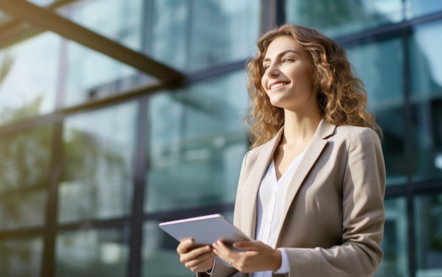 Modern Businesswoman Near City Building