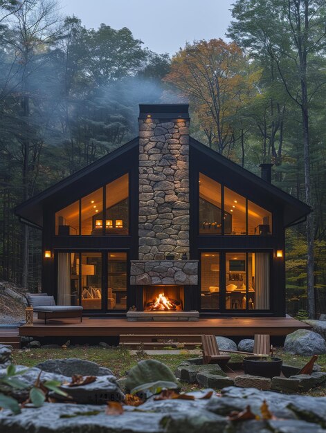 Photo modern cabin in the woods