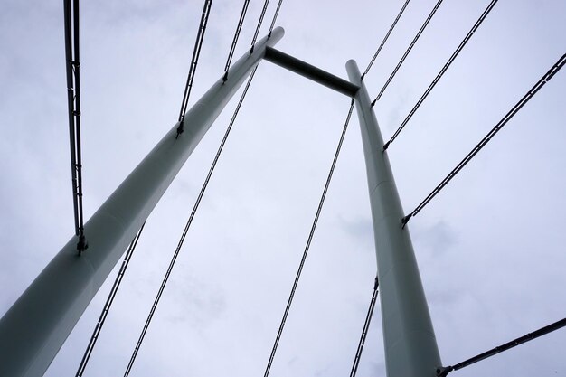 Modern cable stayed bridge view from below