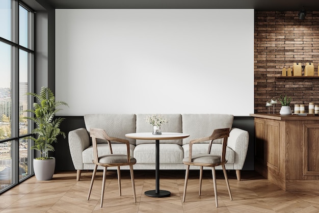 modern cafe interior with comfortable seating and natural light