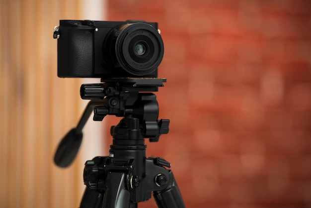 Modern camera on a profesional tripod