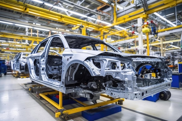 Modern car being assembled on the production line