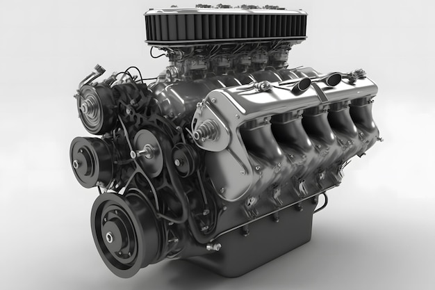 Modern car engine on white background Neural network generated art