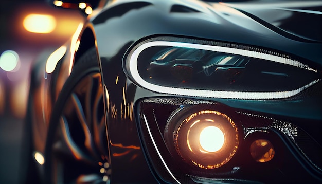 Modern car headlight close up Ai generated image