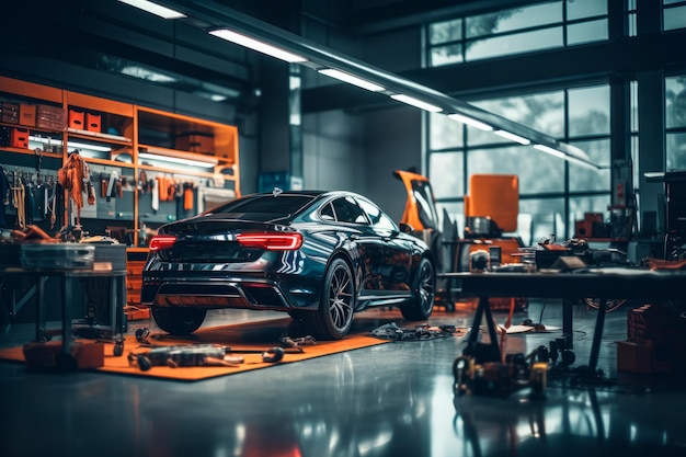 A modern Car repair shop Created with generative AI technology