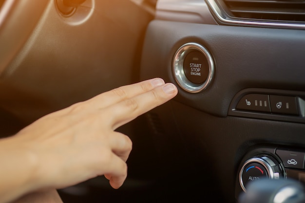 Modern car start engine button