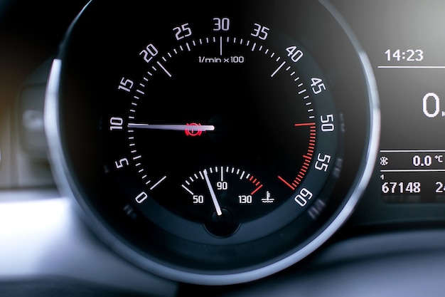 Modern car tachometer close up