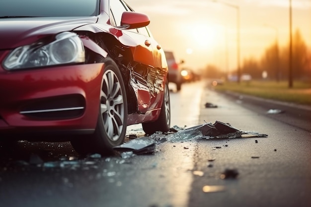 道路上の現代の自動車交通事故 自動車保険ポリシーのコンセプト 自動車保険ポリシーのコンセプト