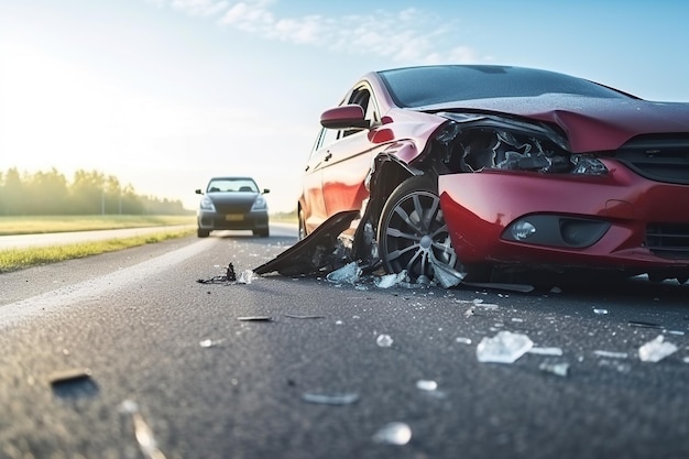 道路上の現代の自動車交通事故 自動車保険ポリシーのコンセプト 自動車保険ポリシーのコンセプト