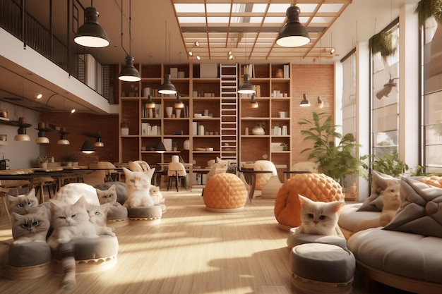 Modern Cat Cafe Interieur Generatieve Ai