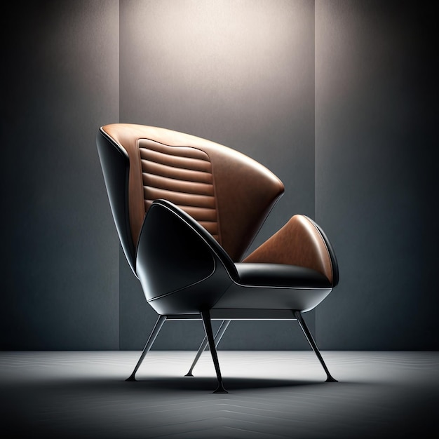 Modern chair design isolated on a dark background Danish product concept