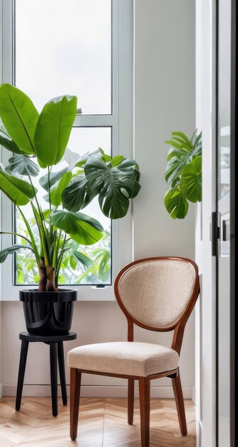 modern chair near window with plants modern interior design for relaxing