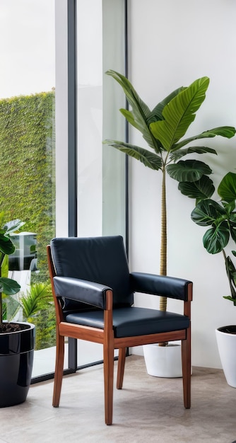 Photo modern chair near window with plants modern interior design for relaxing