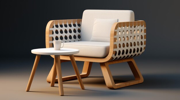 Modern Chair And Table A Fusion Of Woven Perforated And Japaneseinspired Design