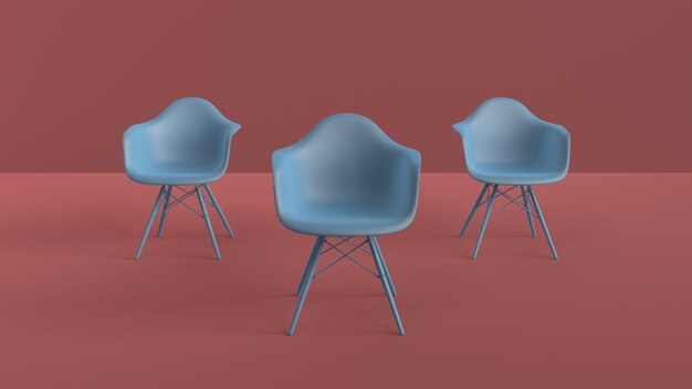 Modern chairs in pastel red room 