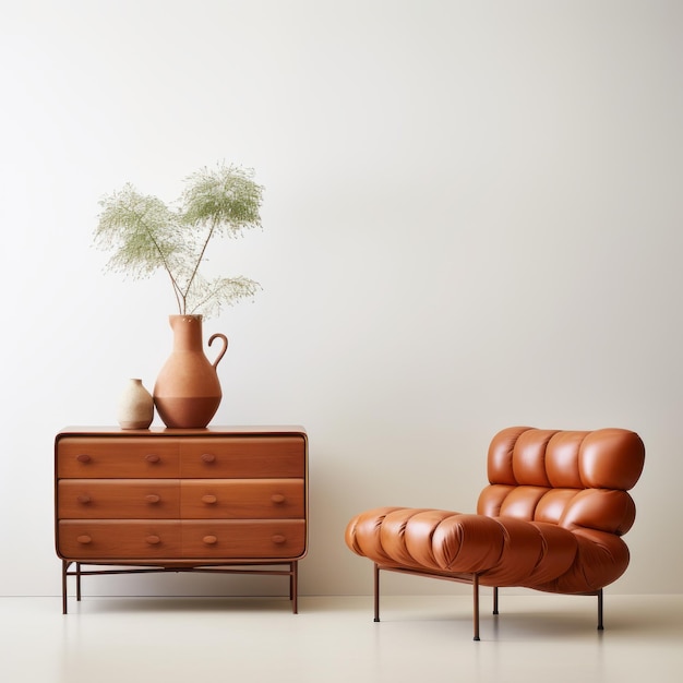 Modern Chest Of Drawers With Bouroullec Lounge Chair In Tan Leather