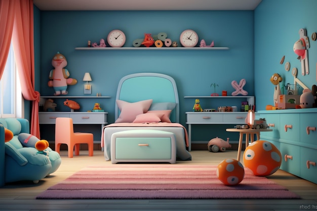 装飾的な子供たちと家のモダンな子供の寝室のインテリア デザイン カラフルな子供の寝室