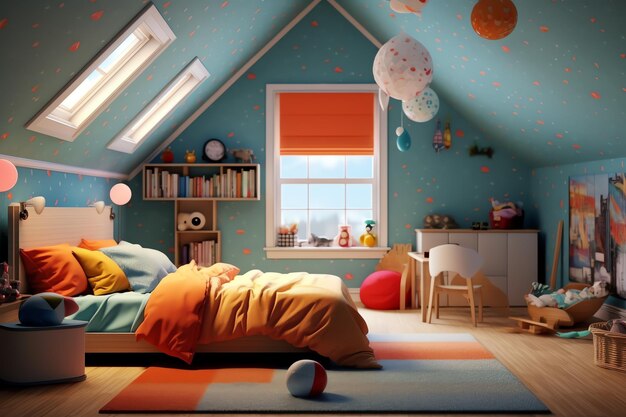 Modern child bedroom interior design in house with decoration children Colorful children bedroom