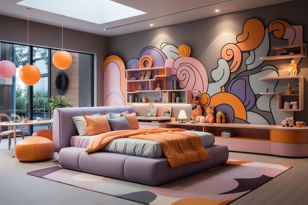 Photo modern child bedroom interior design in house with decoration children colorful children bedroom