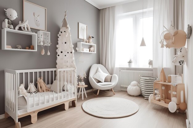 Modern child room interior with comfortable bed and desk Desk chair and single bed Generative AI