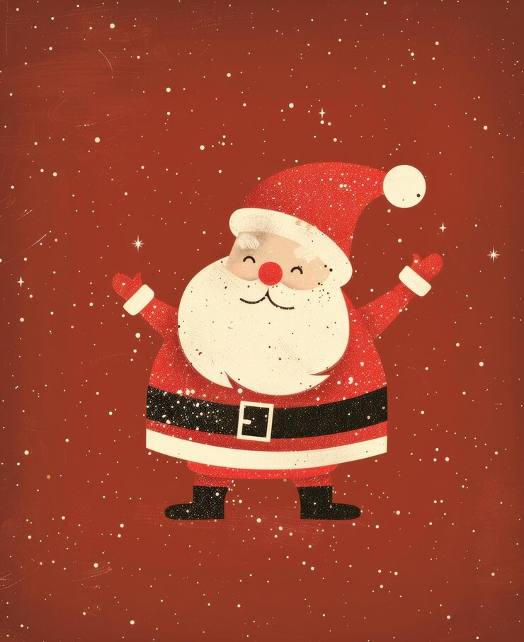 Photo ミニマリストなサンタクロースのイラストの現代的なクリスマスカード 輝くお祝いの輝きと陽気なタイポグラフィー