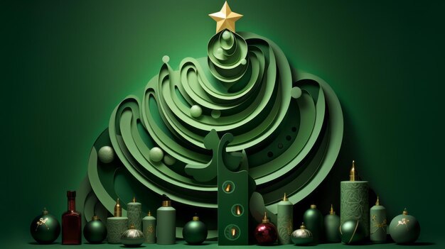 Modern Christmas Tree in green style Christmas in contemporary minimalistic design style