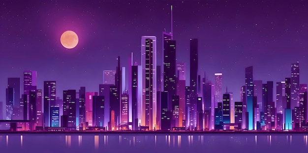 Modern city night skyline cartoon