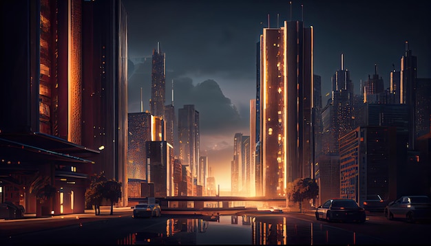 夜の近代的な都市