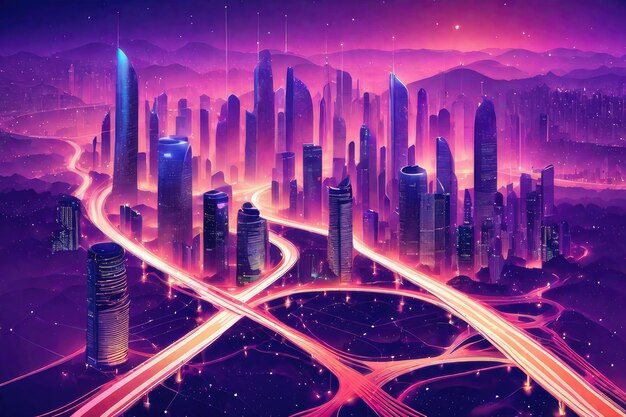 A modern city in vibrant colors background