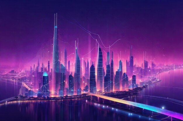 A modern city in vibrant colors background