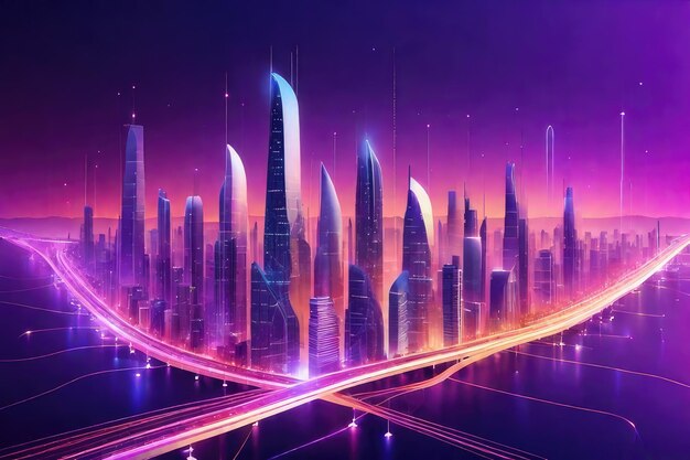 A modern city in vibrant colors background