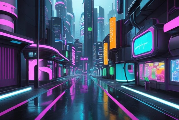 A modern city with heavy lighting