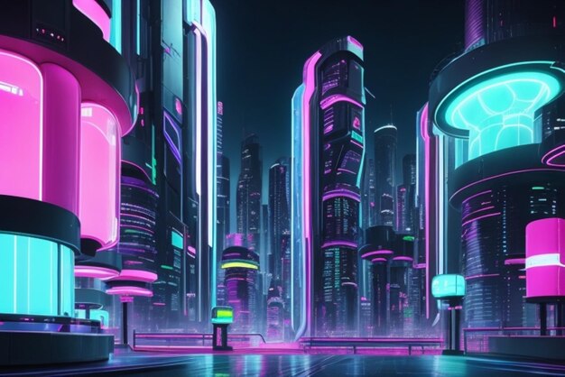 A modern city with heavy lighting