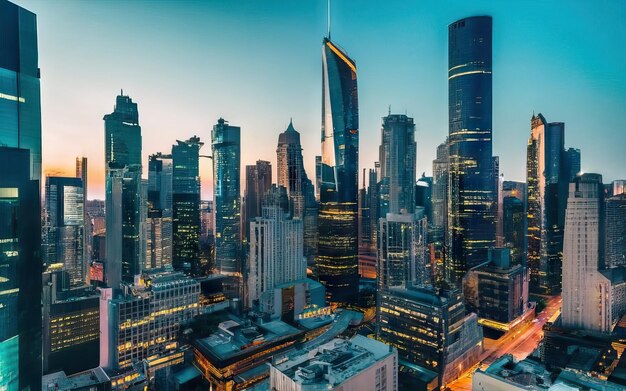 Фото Современный город с небоскребами