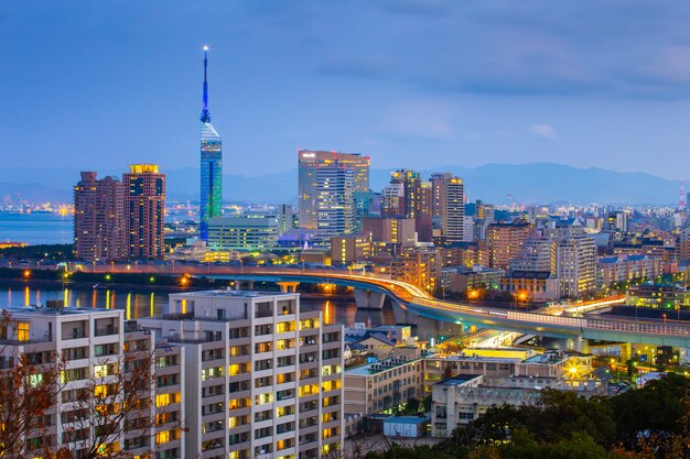 modern cityscape on a nightfall sky