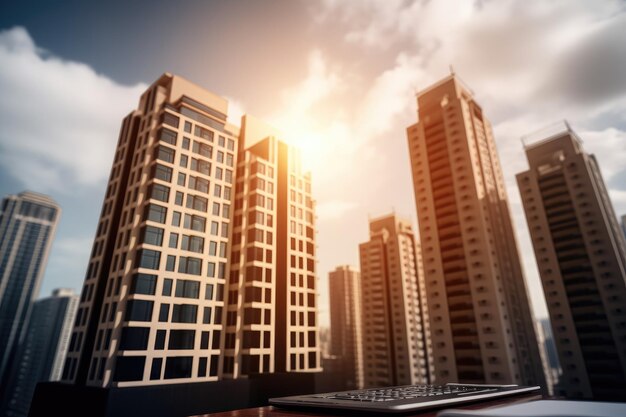 Modern cityscape with skyscrapers and sunlight