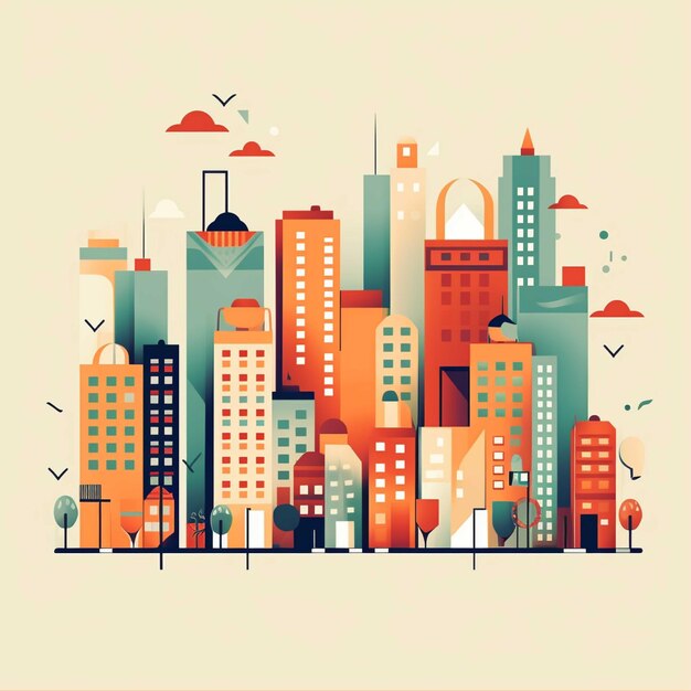 Modern cityscape with skyscrapers Vector illustration in flat style