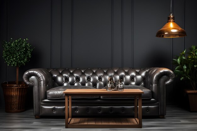 Modern classic black interior with brown sofa Generative AI